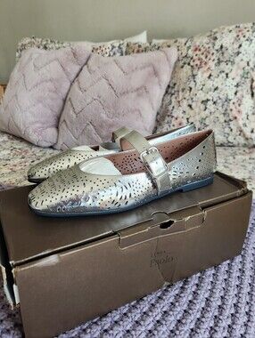 Sz 9 Linea Paolo Metallic Silver Mary Jane Flats